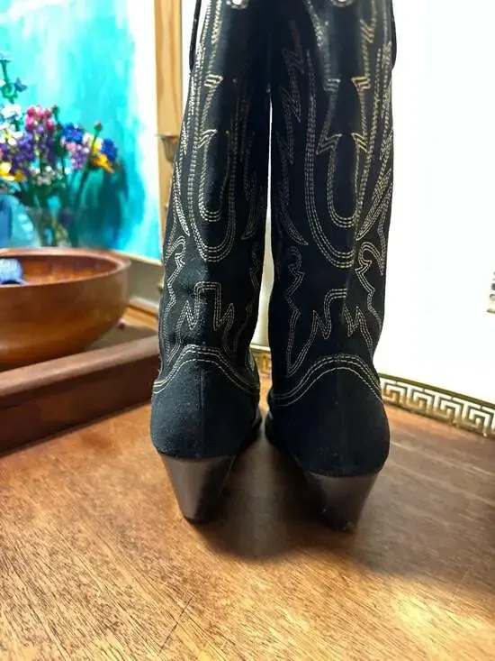 Wilsons Leather Black Suede Tall Western Cowboy Boots with Contrast Stitching - Picture 7 of 11